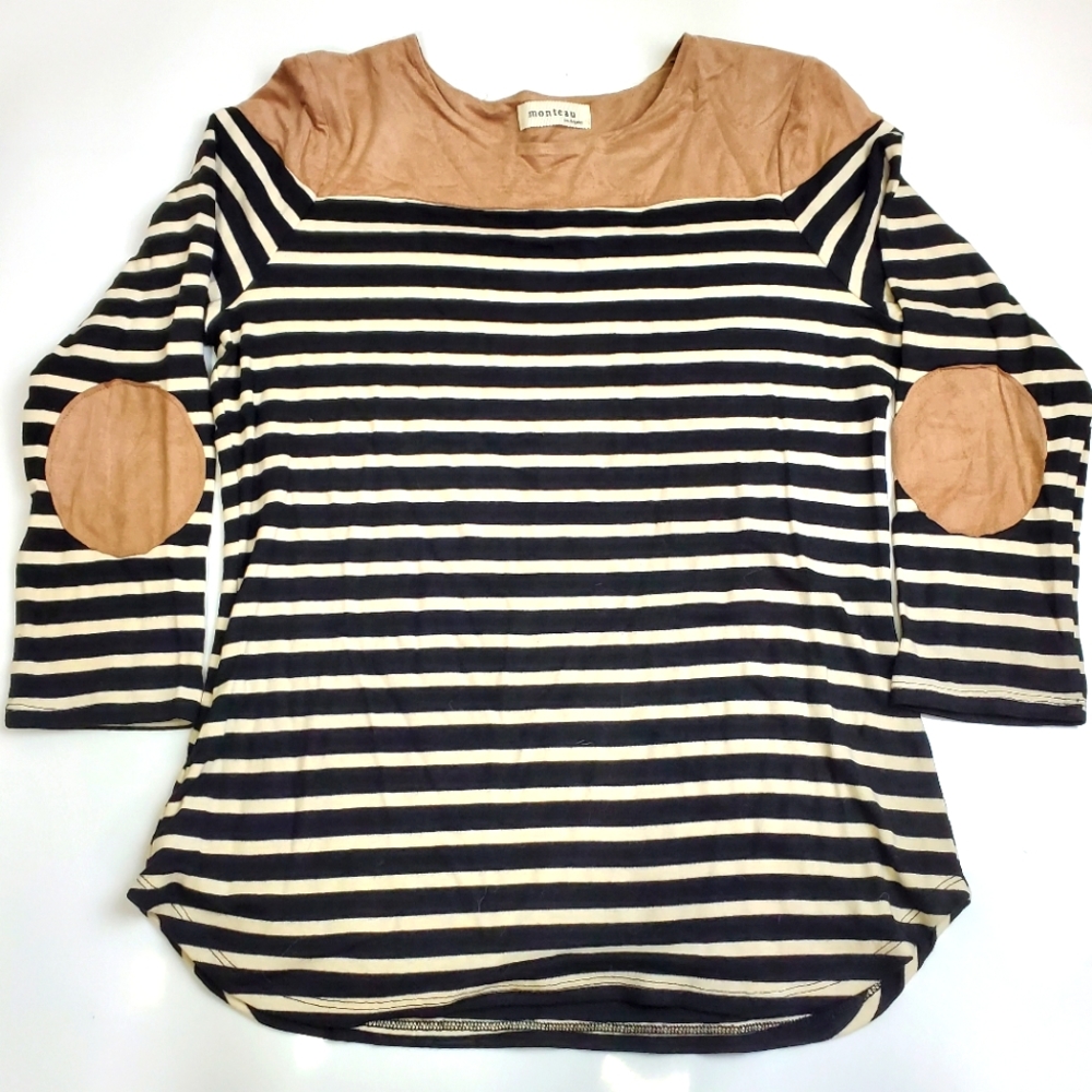 Lord & Taylor Faux Suede Elbow Patch Shirt with Faux Suede Yoke